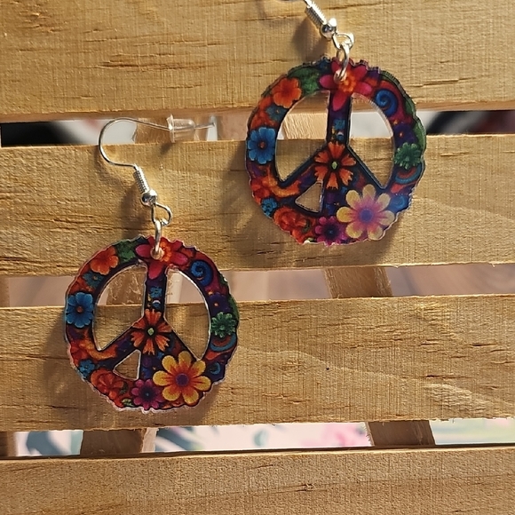 None Jewelry - Colorful Peace Sign Earrings